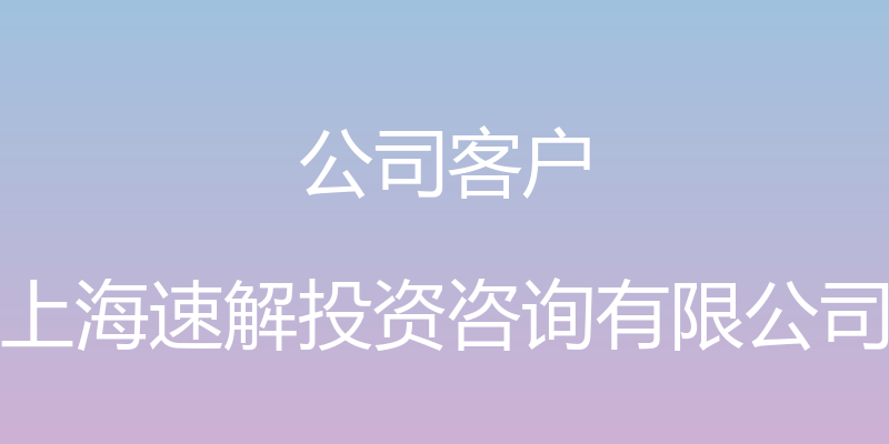 公司客户 - 上海速解投资咨询有限公司